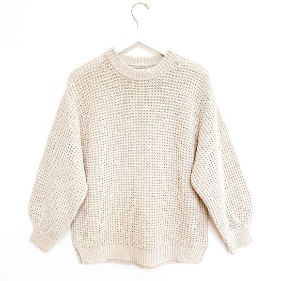 Micaela Greg Waffle Knit Sweater in Salt Cotton Linen Size Medium - Picture 4 of 8